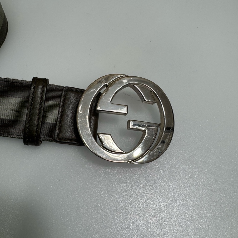 Gucci Green and Silver Belt with GG Logo Buckle 85/34 - Picture 3 of 6